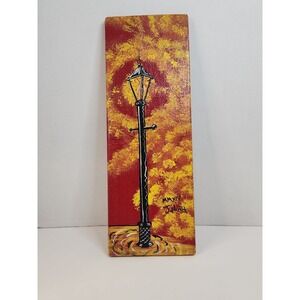 Original 2014 New Orleans Street Lamp Painting J Hurt Signed N.O. LA Art Panel